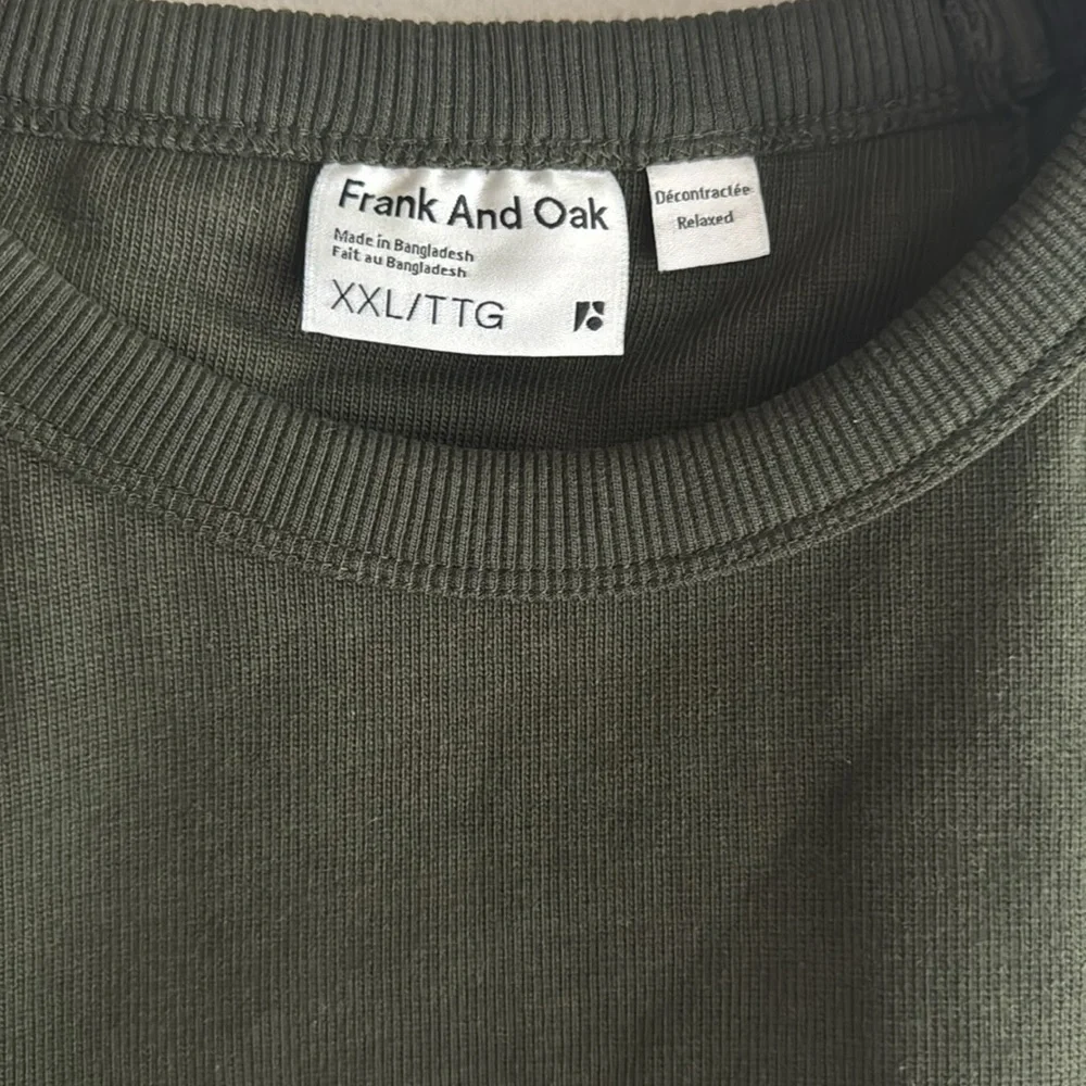 Frank and Oak relaxed long sleeve green organic cotton pullover size XXL/TTG